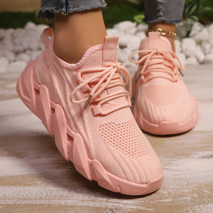 Women's Chunky Platform Mesh Sneakers - Lightweight Breathable Lace-Up Casual Shoes