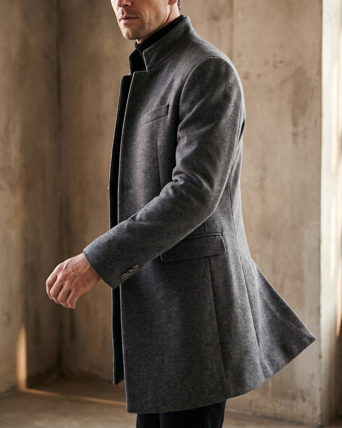 Bermondsey Stand Collar Wool Overcoat