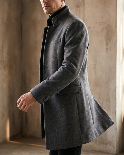 Bermondsey Stand Collar Wool Overcoat