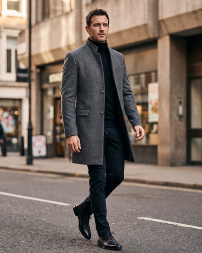 Bermondsey Stand Collar Wool Overcoat