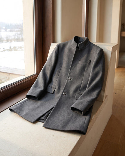 Bermondsey Stand Collar Wool Overcoat