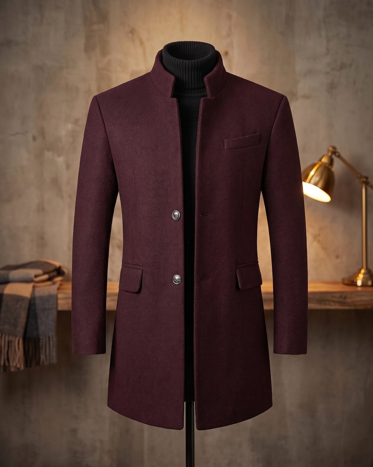 Bermondsey Stand Collar Wool Overcoat