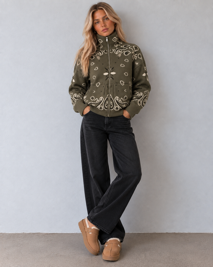 Tilly Paisley Zip-Up Knit Cardigan