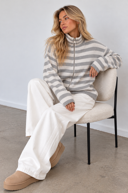 Walthamstow Striped Zip-Up Knit Cardigan
