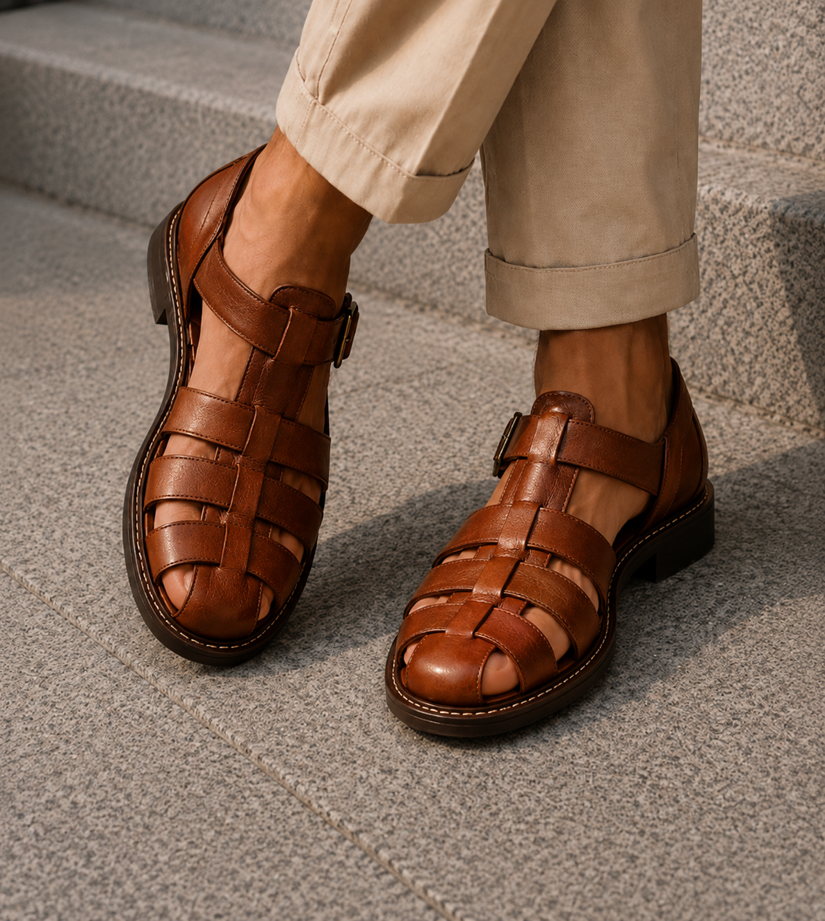 Marvin | Men's Closed-Toe Leather Fisherman Sandals
