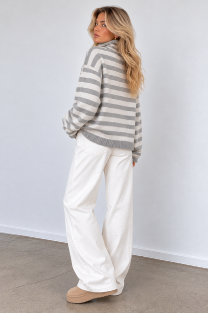 Walthamstow Striped Zip-Up Knit Cardigan