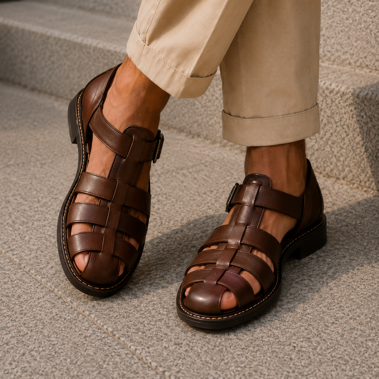Marvin | Men's Closed-Toe Leather Fisherman Sandals