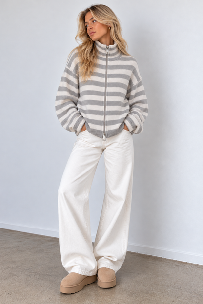Walthamstow Striped Zip-Up Knit Cardigan