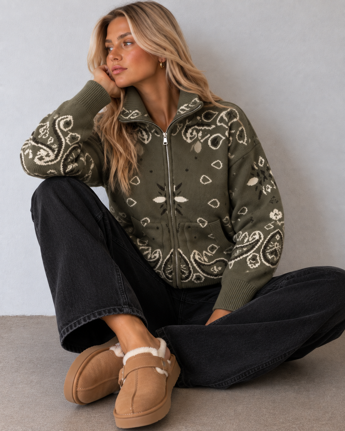 Tilly Paisley Zip-Up Knit Cardigan