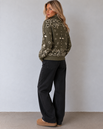 Tilly Paisley Zip-Up Knit Cardigan