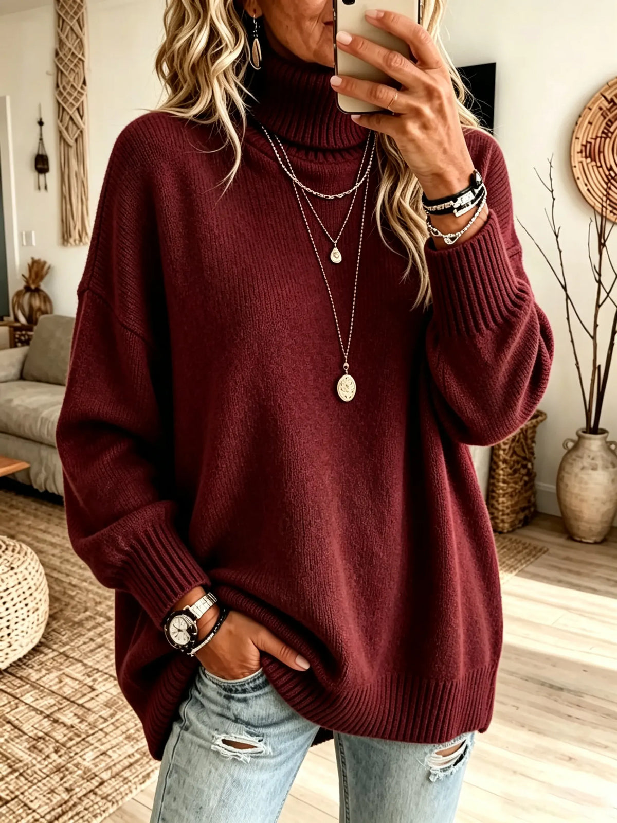 Sienna™ Oversized Ribbed Turtleneck Jumper