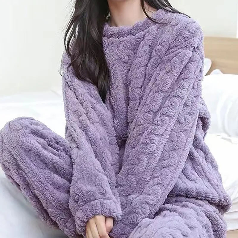 Purple cable knit fleece pyjama set