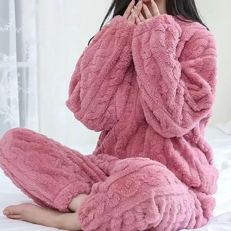 Pink cable knit fleece pyjama set