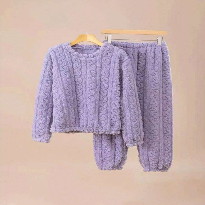 Cable knit fleece pyjama set flat lay