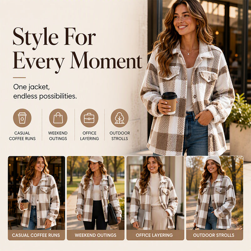 Women's Plaid Button-Down Cozy Jacket