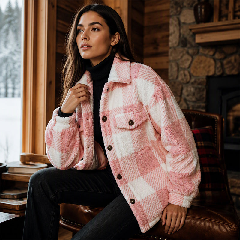 Women's Plaid Button-Down Cozy Jacket