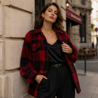 Women's Plaid Button-Down Cozy Jacket