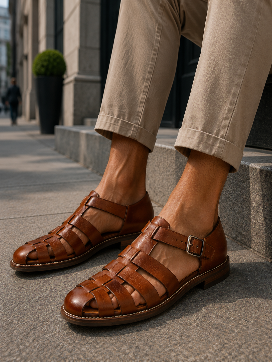 Marvin | Men's Closed-Toe Leather Fisherman Sandals